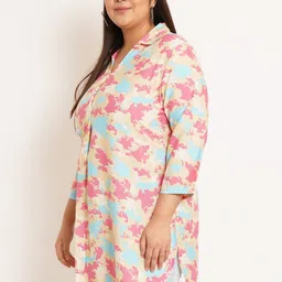 U&F Beyond Plus Size Abstract Printed Shirt Style Longline Top image 4