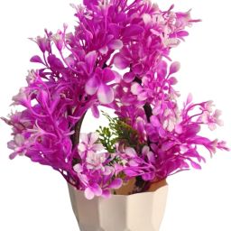 Artificial Purple Bonsai Flower Plant with White Pot for Home & Office Décor Purple, White Rose Artificial Flower with Pot-image-48