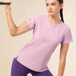 cult Women Solid Round Neck Polyester Purple T-Shirt-picture-11