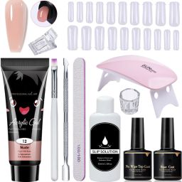 Acrylic Poly Nail Gel Nail Extension Set with Top Coat, Base Coat & UV (Nude)-image-14