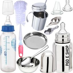 Baby Gift Set Royal Feeding Bottle - Feeder, Bowl, Spoons, Straw Glass, Brushes - 450 ml-image-61