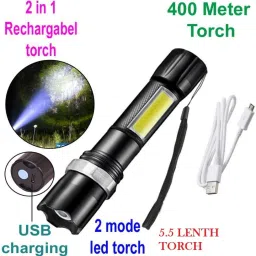 teqgo 200 Meter 3 Mode Rechargeable Rotate Zoom M919 LED Flashlight with COB Side Light 5.5 Inch Torch 4 hrs Torch Emergency Light image 5