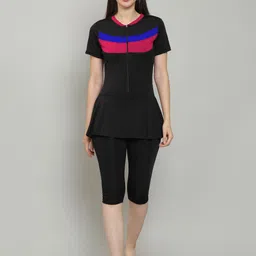 megaska Self Design Women Swim-dress Black Swimsuit-picture-0