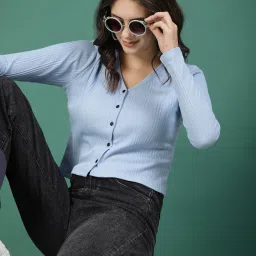 Casual Regular Sleeves Solid Women Blue Top-image-100