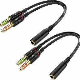 LipiWorld Black 3.5mm Headphone Earphone Mic Audio Y Splitter Cable for PC Laptop 3.5mm Audio Cable 2 Male to 1 Female (2 PCS) Phone Converter-picture-3