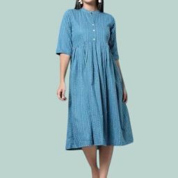 Women Fit and Flare Blue Ankle Length Dress-image-59