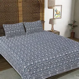LIVING ROOTS Super King Size Jaipur Block Print Cotton Double Bedsheet & 2 Pillow Covers image 5