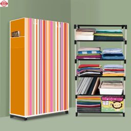 5 Shelf Foldable Collapsible Wardrobe Storage Organizer Almirah Cloth Rack PVC Collapsible Wardrobe-image-117