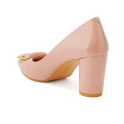 ELLE Peach-Coloured Block Pumps with Buckles image 5