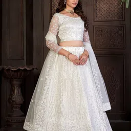 Warthy Ent Embroidered Thread Work Semi-Stitched Lehenga & Unstitched Blouse With Dupatta image 5