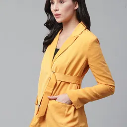 STREET 9 Women Mustard Yellow Solid Open Front Blazer image 2