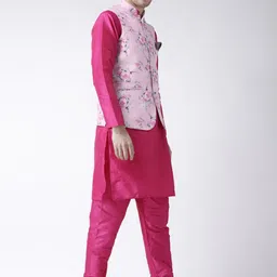 Hangup Men Kurta with Churidar And Printed Nehru jacket Set image 5