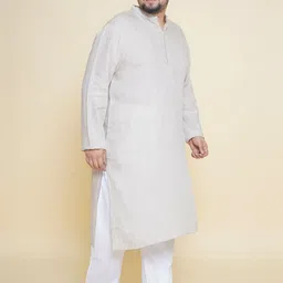John Pride Plus Size Band Collar Regular Linen Kurta With Pyjamas image 3