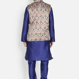 Armaan Ethnic Men Blue Dupion Silk Kurta with Pyjama & With Printed Nehru Jacket image 2