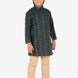 Pro-Ethic STYLE DEVELOPER Boys Green Ethnic Motifs Printed Pure Cotton Kurta with Pyjamas image 3