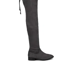 Truffle Collection Charcoal Suede Block Heeled Boots with Tassels image 3