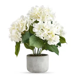 Pure Home and Living White Artificial Hydrangea Bush With Pot image 5