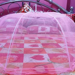 mukta collection Polyester Infants Washable Eight Stick Baby Mosquito Net Pink Mosquito Net image 2