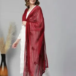 Chiffon Embroidered Maroon Women Dupatta-image-78