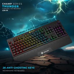 LAPCARE LGK-111 Wired USB Standard Gaming Keyboard Compatible with Desktop, Laptop, Mac with detachable Wrist rest, 26 anti-ghosting keys and Rainbow backlit, Membrane image 3