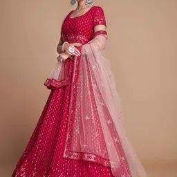 FABPIXEL Sequin Embellished Semi-Stitched Lehenga & Unstitched Blouse With Dupatta image 4