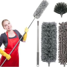 3 in 1 Microfiber Feather Duster With Bendable & Extendable Fan Cleaning Brush Wet and Dry Duster Set-image-110