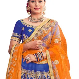 MANVAA Ethnic Motif Embroidered Semi-Stitched Lehenga & Unstitched Blouse With Dupatta image 3