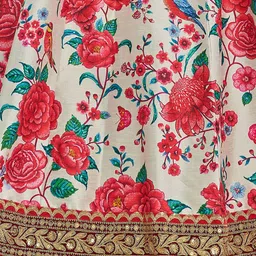 FABPIXEL White & Red Printed Beads and Stones Semi-Stitched Lehenga & Unstitched Blouse With Dupatta image 4