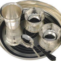 Pack of 5 Silver Plated Baby Dinner Set Silver Plated 8 Inch for Annaprashan Sanskar Rice Ceremony Gift Dinner Set-image-12