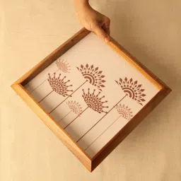 bambaise Square Tray Teak Flower Tray Serving Set image 5