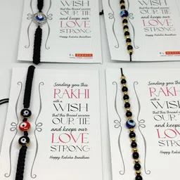 EL REGALO Set Of 4 Evil Eye Wrap Around Rakhi With Roli Chawal & Greeting Card image 3