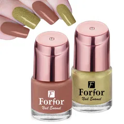 FORFOR Set of 2 Perfect Stay Glossy Nail Polish 6 ml Each - Glossy Nude & Shiny Golden-5