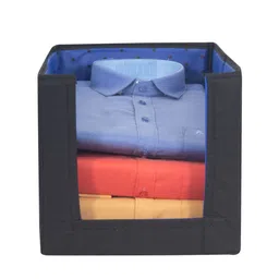 prettykrafts Set Of 2 Blue & Black Printed Foldable Rectangle Shirt Stacker Organisers With Handles image 4