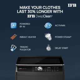 ifb 9 kg 5 Star with DeepClean Technology, PowerSteam, AI Powered,Aqua Energie Fully Automatic Top Load with In-built Heater Grey, Black image 2