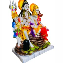 krishnagallery1 White & Red Marble Shiv Parvathi Showpiece image 3