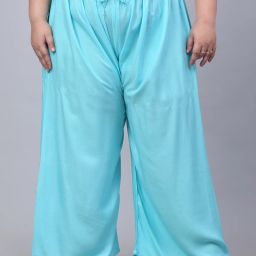 Women Flared Light Blue Viscose Rayon Trousers-image-17