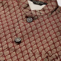 SOJANYA Men Cream Kurta with Churidar & Nehru Jacket image 2