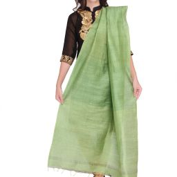 Cotton Blend Solid Green Women Dupatta-image-3
