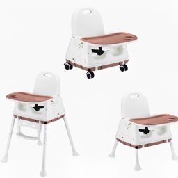 High Chair for Baby Kids, Safety Toddler Feeding Booster Seat Dining Table Chair (Brown)-image-20