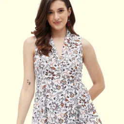 Casual Sleeveless Printed Women White Top-image-1