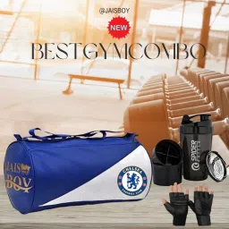 15 L Gym Duffel Bag - Sports Combo of Gym Bag Gym Spider shaker bottle with Gloves free size - Blue-image-82