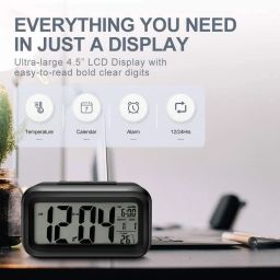 bbd kitchen shop Digital Alarm Clock Table Clock for Students, Home and Office with Date and Time, Black Clock image 3