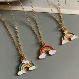 EL REGALO Set Of 3 Multicolour Rainbow With Unicorn & Cloud Pendant With Chain image 3