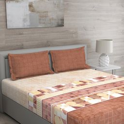 GM Brown & Beige Geometric 150 TC Cotton 1 Super Queen Bedsheet with 2 Pillow Covers-picture-18