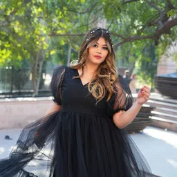 Swadeshi Shringaar Plus Size V Neck Net A-Line Dress image 3