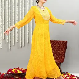 Sangria Striped Keyhole Neck Embroidered Fit & Flare Ethnic Dress-image-78