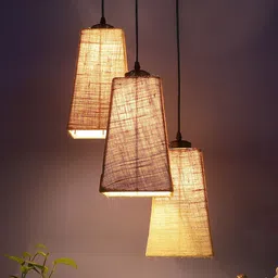 Devansh Beige Set Of 3 Jute Pyramid Cluster Hanging Lamp image 2