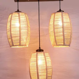 Devansh Beige & Black Textured Dholak Bamboo Cluster Hanging lamp image 4