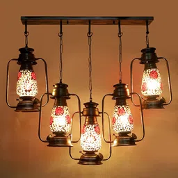 Devansh Gold-Toned & Red Cluster Glass Lantern Hanging Lamps image 4