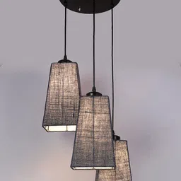 Devansh Blue Set Of 3 Jute Pyramid Cluster Hanging Lamp image 3